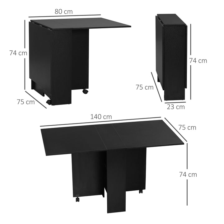 HOMCOM Folding Kitchen Table, Extendable Drop Leaf Dining Table with 2-tier Shelves, Small Dinner Table with Rolling Casters, Black | Aosom UK