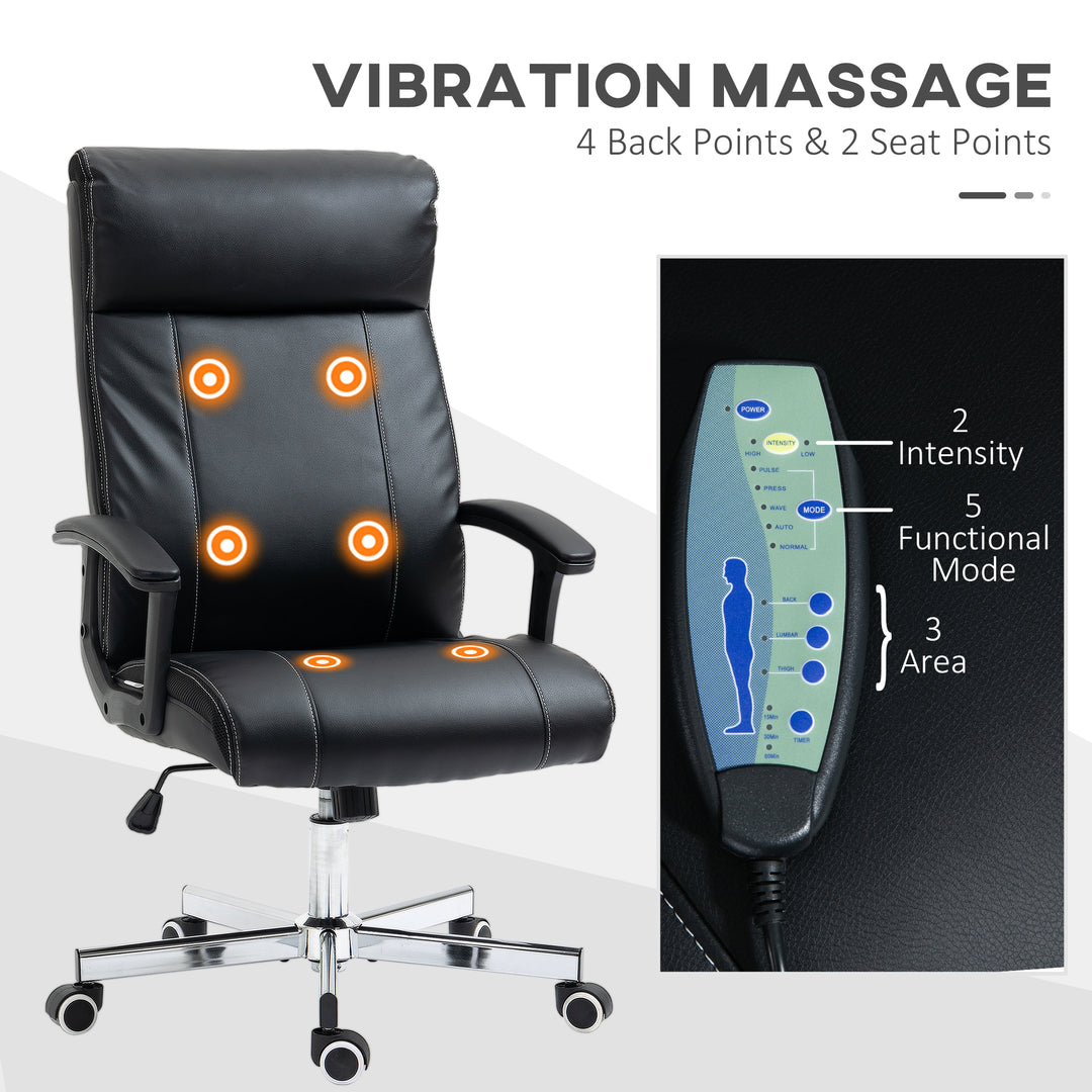 Massage Office Chair, PU Desk Chair with 6 Point Massage, High Back Computer Chair with Metal Legs, Thick Seat, Remote Control and Adjustable Height, Black