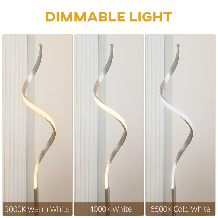MCL Dimmable Floor Lamp for Living Room, Modern Spiral Standing Lamp with 3 Adjustable Brightness and Square Base, Silver