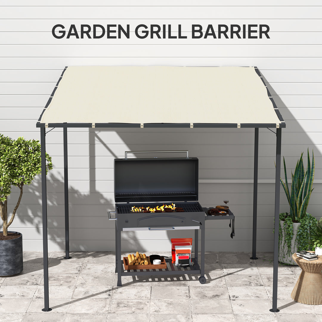 2.4 x 2.4 m Wall Mounted Pergola Gazebo with PA Coating Fabric and Metal Frame, UPF30+, Lean to Garden Gazebo, Wind Resistant Outdoor Sun Shade Shelter for Garden, Deck, Cream White