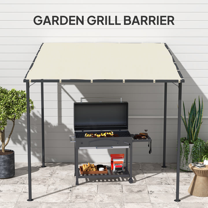 2.4 x 2.4 m Wall Mounted Pergola Gazebo with PA Coating Fabric and Metal Frame, UPF30+, Lean to Garden Gazebo, Wind Resistant Outdoor Sun Shade Shelter for Garden, Deck, Cream White
