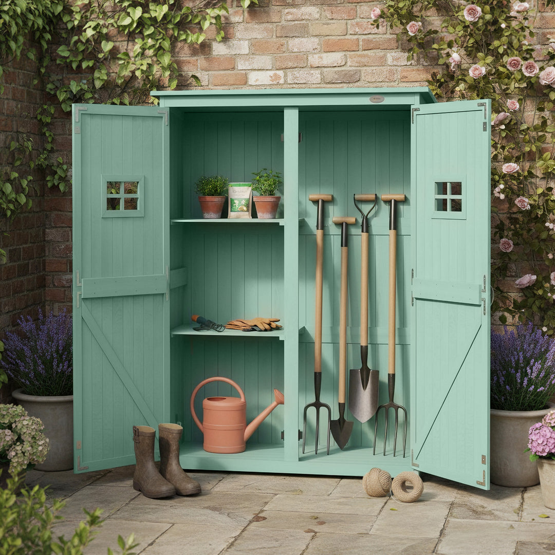 Wooden Garden Shed with Two Windows, Tool Storage Cabinet, Outdoor Dou