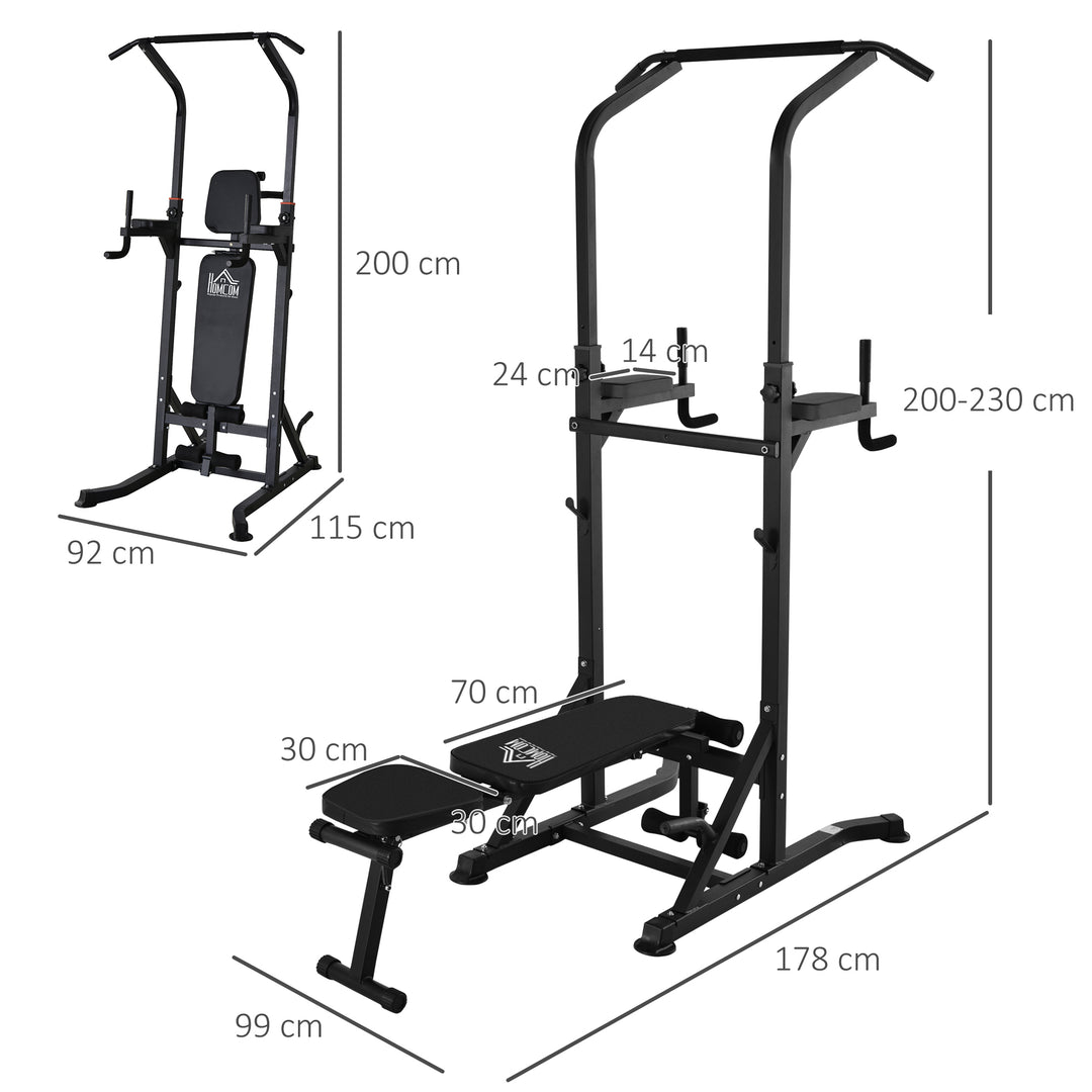 Pull Up Station with Adjustable Weight Bench, Dip Station and Barbell Rack, Multi-Function Power Tower Free Standing Pull Up Bar for Home Gym