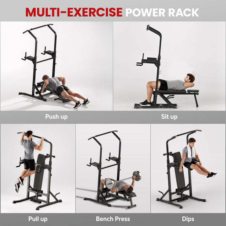 MCL Pull Up Station with Adjustable Weight Bench, Dip Station and Barbell Rack, Multi-Function Power Tower Free Standing Pull Up Bar for Home Gym