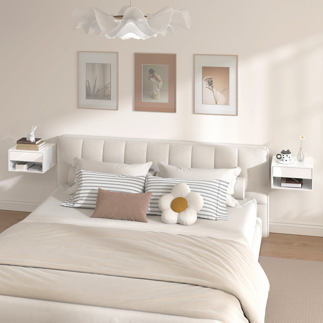 Set of Two Floating Bedside Tables, Wall Mounted Nightstand with Drawe
