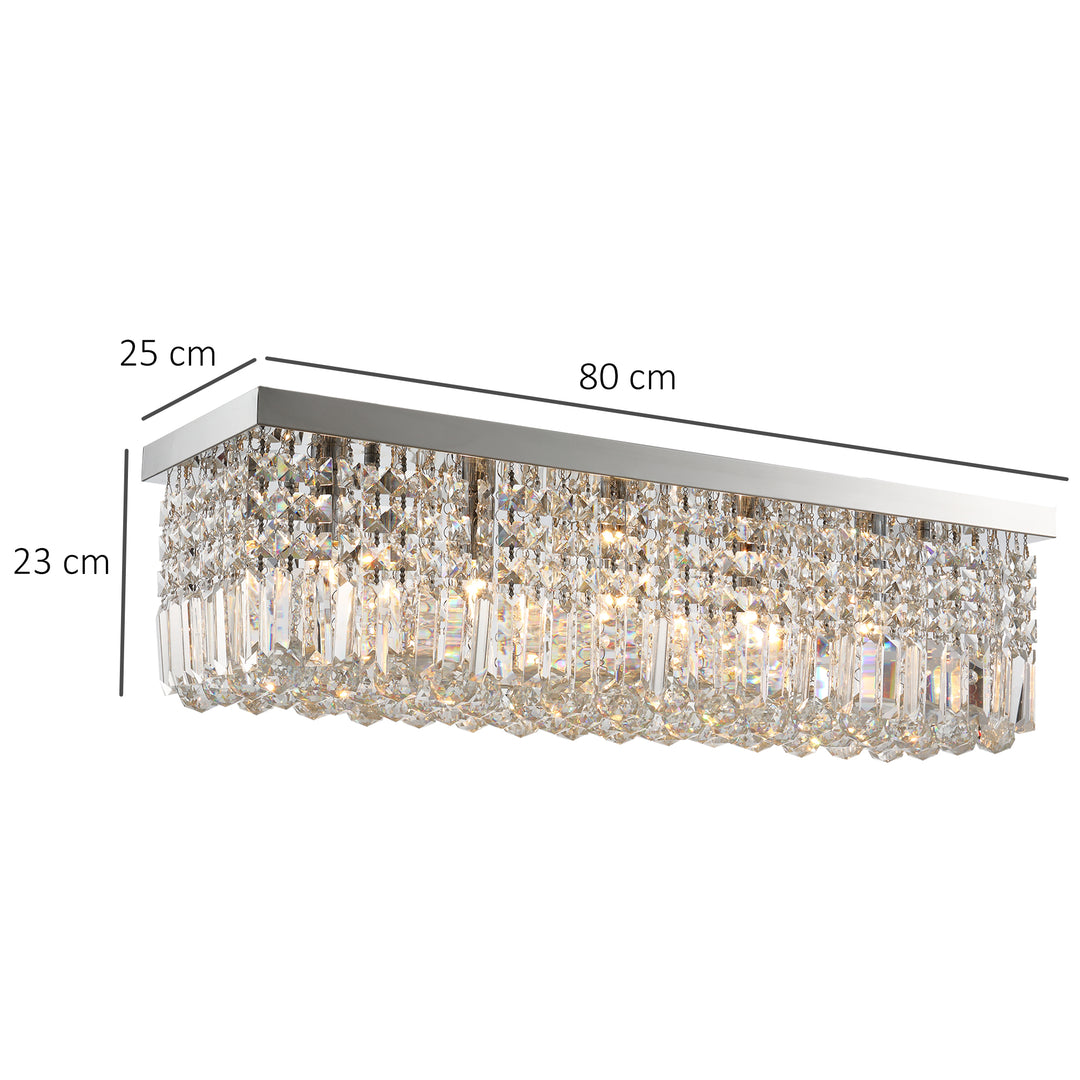 HOMCOM Modern Crystal Ceiling Light Square Crystal Chandelier for Living Room, Dining Room, Hall, E14 Base, Silver, 80 x 25 x 23cm | Aosom UK