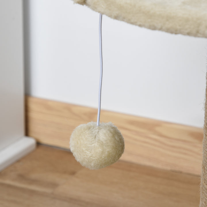 MCL Cat Tree Cat Scratching Post for Indoor Cats Kitten Play Tower Activity Centre Climbing Stand with Dangling Ball Beige