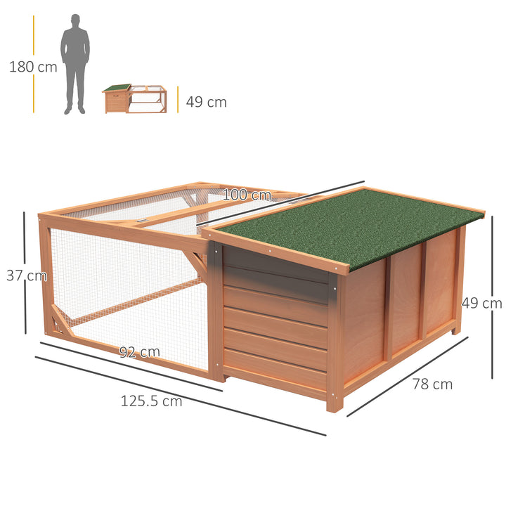 PawHut Rabbit Hutch Small Animal Guinea Pig House Off-ground Ferret Bunny Cage Backyard with Openable Main House & Run Roof 125.5 x 100 x 49cm Orange