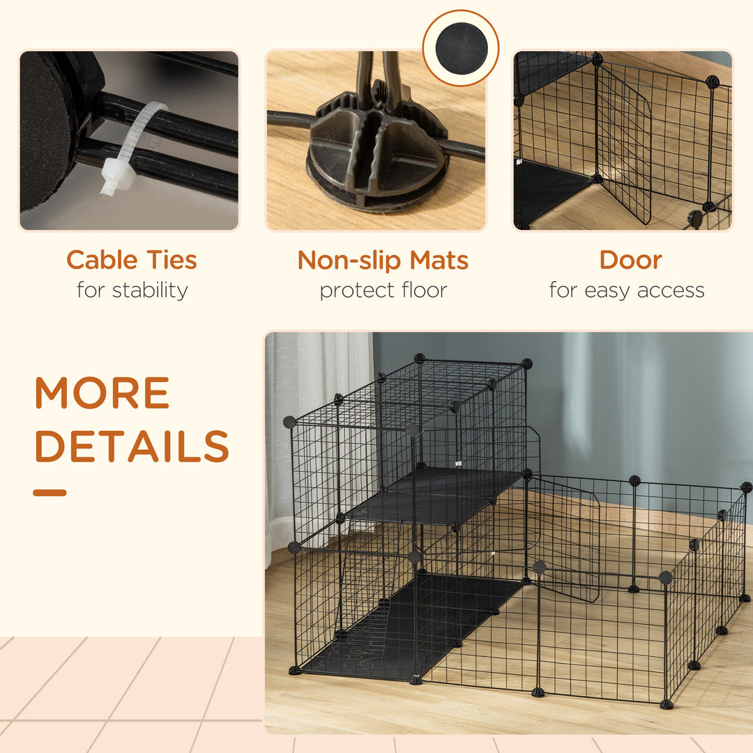 MCL Pet Playpen w/ Door Customisable Fence for Guinea Pigs Chinchillas Hedgehogs - Black