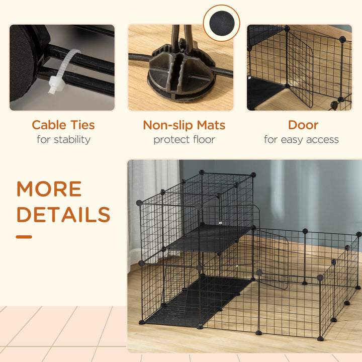 Pet Playpen w/ Door Customisable Fence for Guinea Pigs Chinchillas Hedgehogs - Black