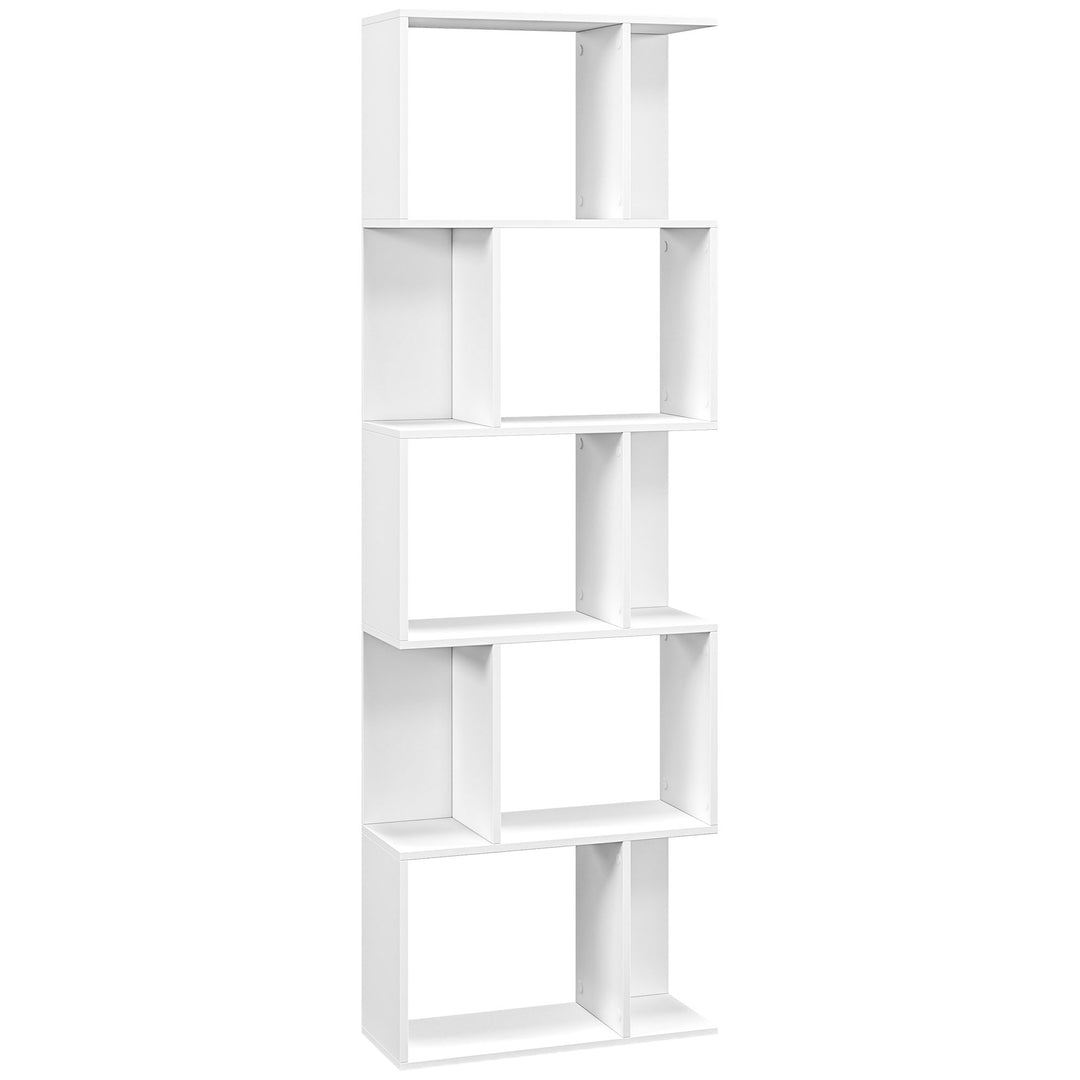 Bookcase, S-Shaped Wooden Bookshelf, 5 Tiers Freestanding Storage Shel