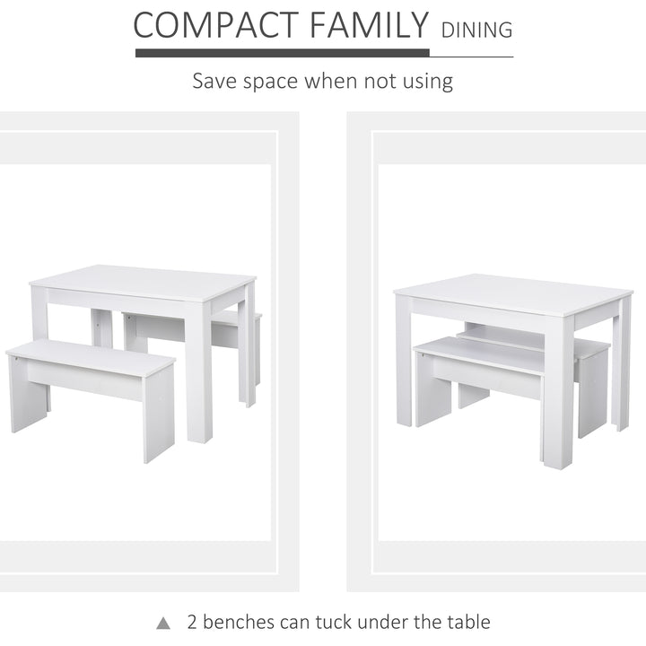MCL Kitchen Dining Table and 2 Benches Set, Table and Chairs Set for Limited Space, White