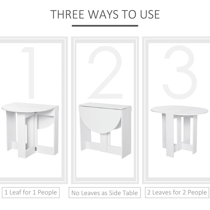 Space-saving Drop Leaf Table, Folding Dining Table for Small Space, Kitchen, Dining Room, White