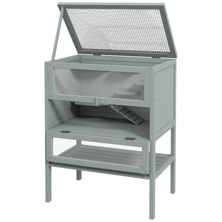 Wooden Hamster Cage 3 Tier House w/ Storage Shelf, Openable Top for Gerbils, Grey