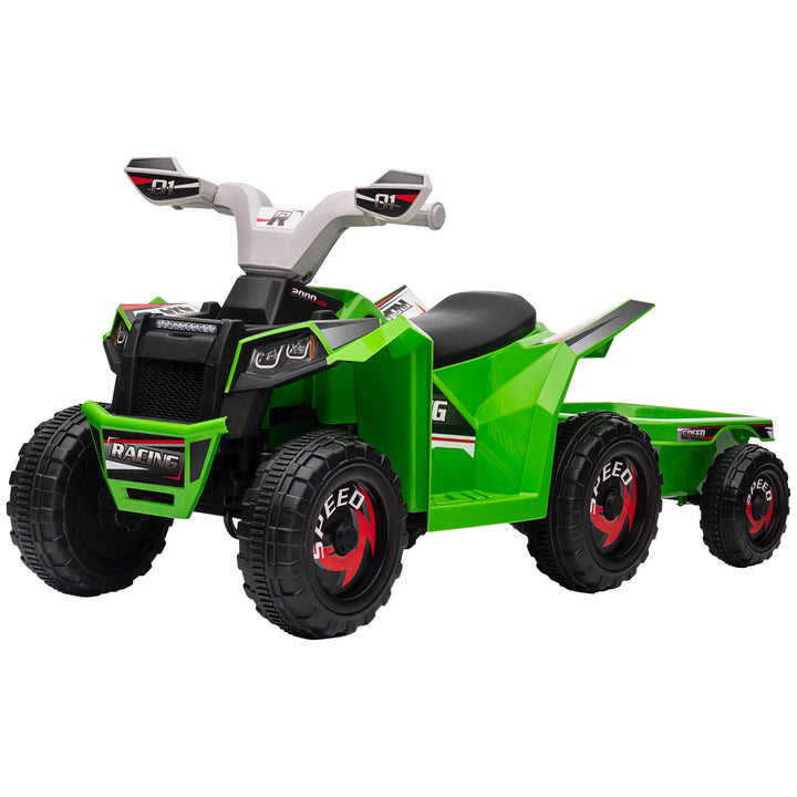 HOMCOM 6V Quad Bike with Back Trailer, Wear-Resistant Wheels, for Ages 18-36 Months, Green | Aosom UK