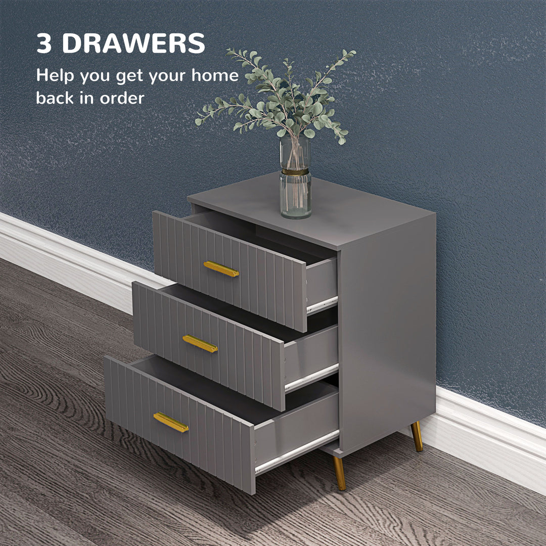 HOMCOM Bedroom Chest of Drawers, Modern 3-Drawer Dresser, Storage Drawer Unit with Aluminium Legs, Dark Grey | Aosom UK