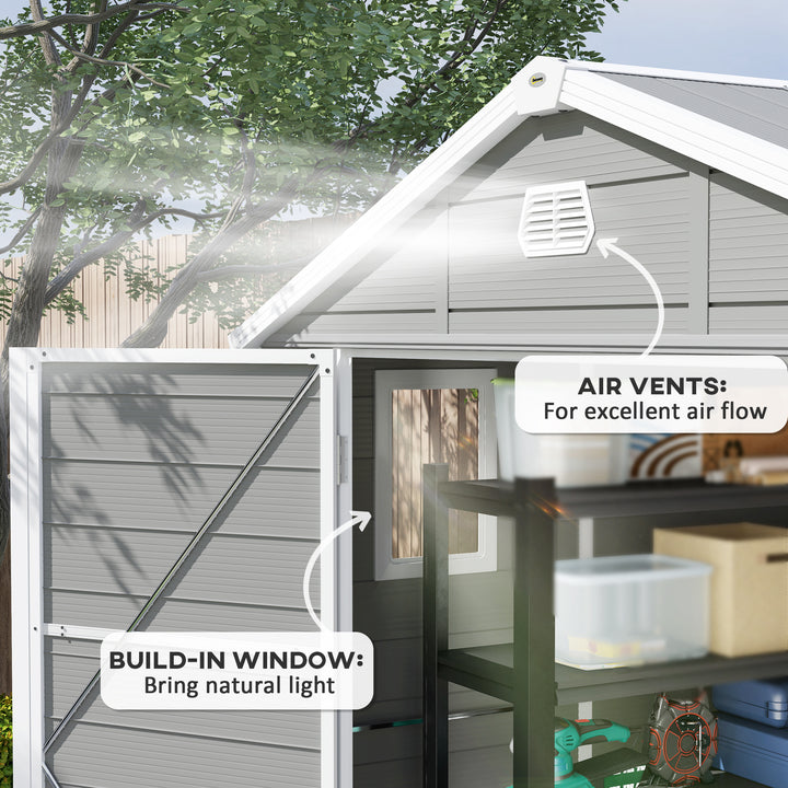 7.9ft x 6.2ft Aluminium Frame and Plastic Wall Shed, with Foundation - Light Grey