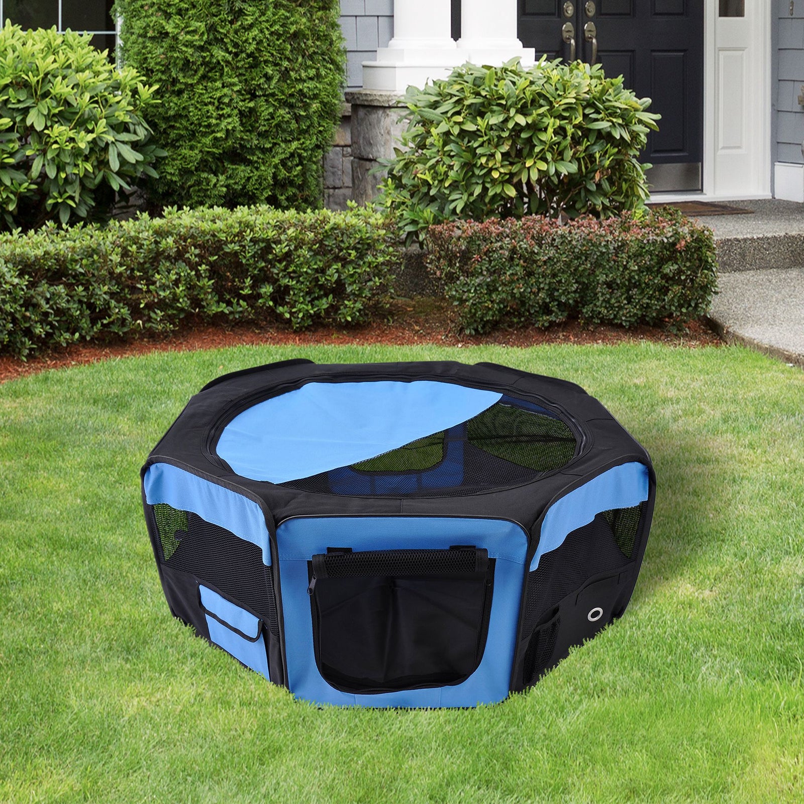 Portable Cat Dog Playpen Pet Puppy Rabbit Guinea Pig Pen Run Dia 90 x 41H cm Indoor & Outdoor Blue