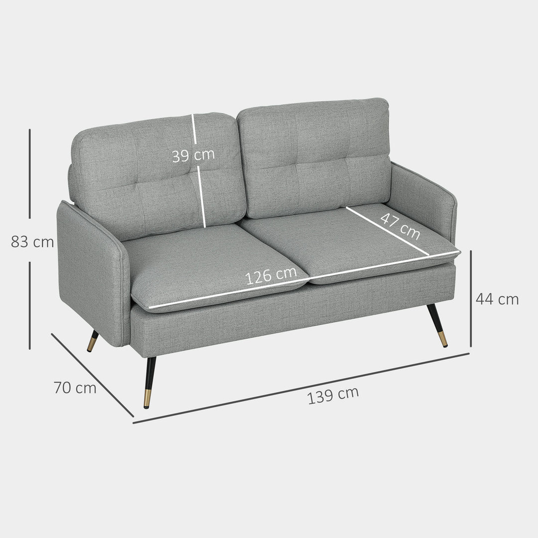 Modern Two Seater Sofa, Button Tufted Loveseat with Cushions and Steel Legs for Living Room, Guest Room, Grey