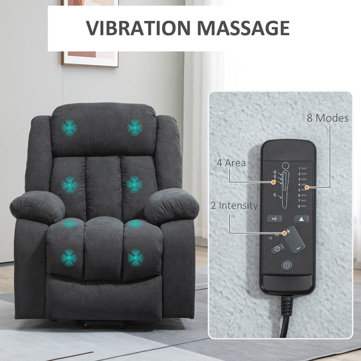 Oversized Riser and Recliner Chairs for the Elderly with 8 Vibration Massage, Large Fabric Upholstered Lift Chair for Living Room with Remote Control, Side Pocket, Footrest, Dark Grey
