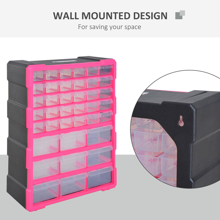 DURHAND Organiser Cabinet: 39 Drawer Plastic Storage Unit for Small Parts, Rose Red | Aosom UK