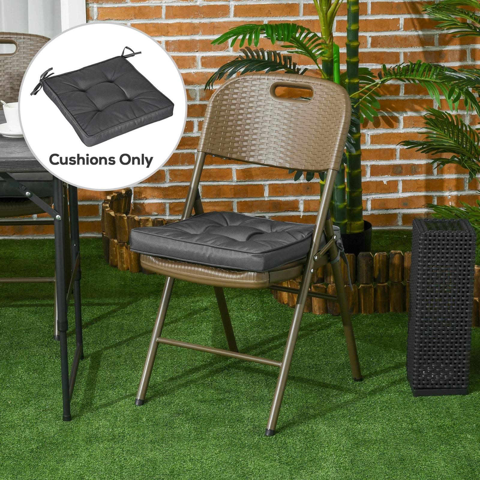 Set of 4 Garden Seat Cushion with Ties, 42 x 42cm Replacement Dining Chair Seat Pad, Grey