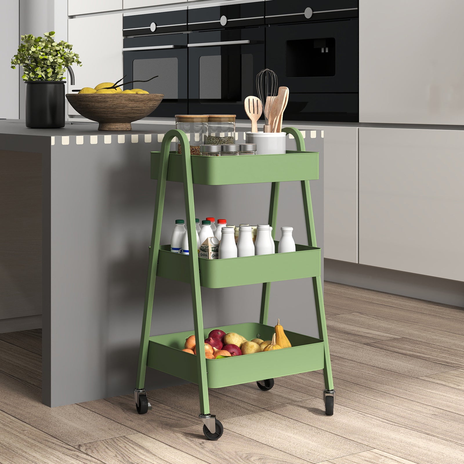 Three-Tier Storage Trolley - Green