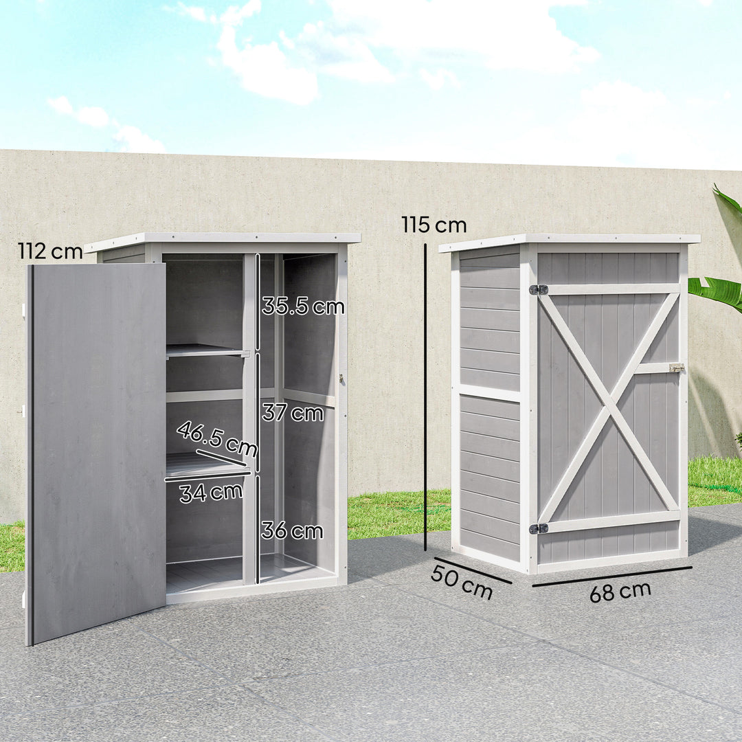 MCL Wooden Small Shed, Garden Storage Shed with Shelves and Bolt Latch, 75L x 56W x115H cm, Grey