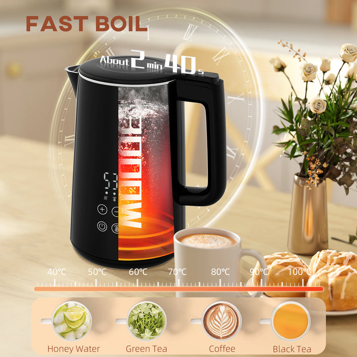 Polished Metal Kettle and Toaster Set - Black