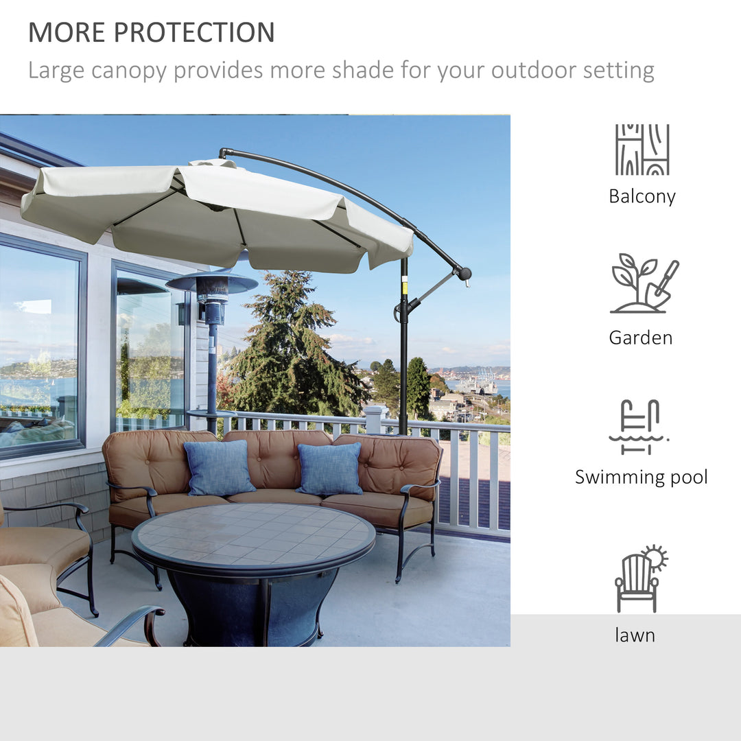 2.7m Garden Banana Parasol Cantilever Umbrella with Crank Handle and Cross Base for Outdoor, Hanging Sun Shade, Cream White