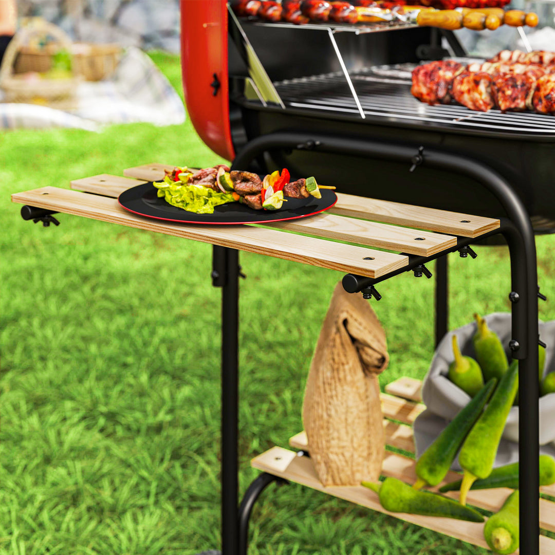 Charcoal Barbecue Grill Portable BBQ Grill with 1840 cm² Cooking Area, 3 Shelves, Adjustable Vent, Lockable Lid, Wheels for Outdoor Cooking, Garden Party, Red