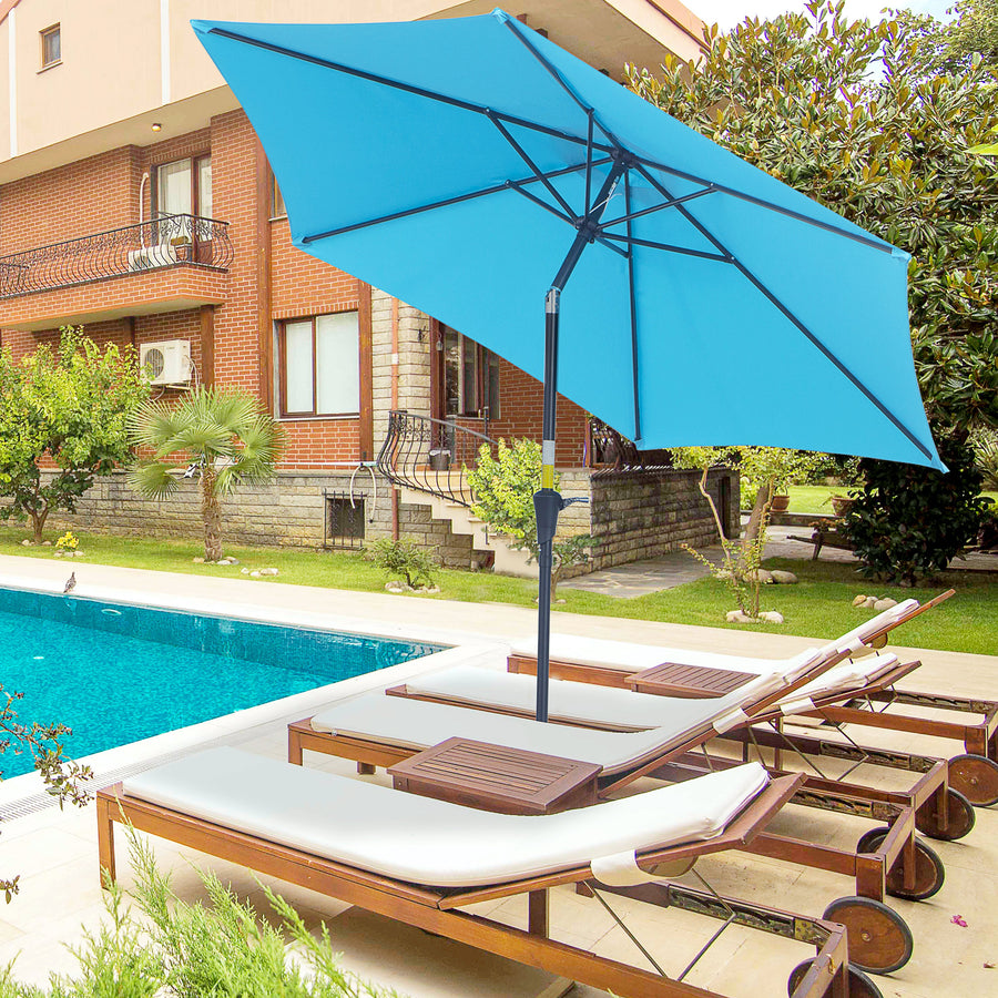 2.6M Garden Parasol Umbrella with Tilt and Crank, Outdoor Sun Parasol Sunshade Shelter with Aluminium Frame, Blue