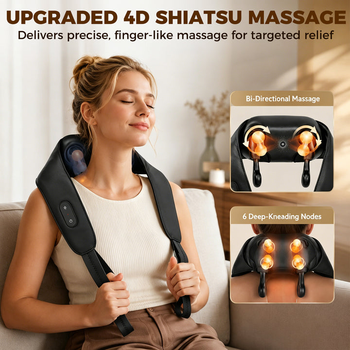 Cordless Neck Massager with Heat, Deep Tissue 4D Shiatsu Neck and Shou