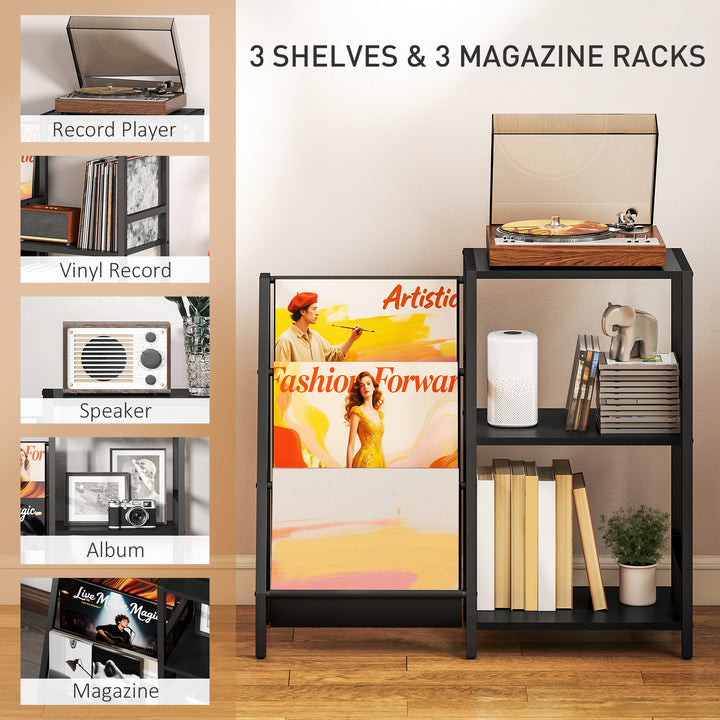 3-Tier Record Player Stand, End Table for Living Room, Bedroom - Black Wood Effect