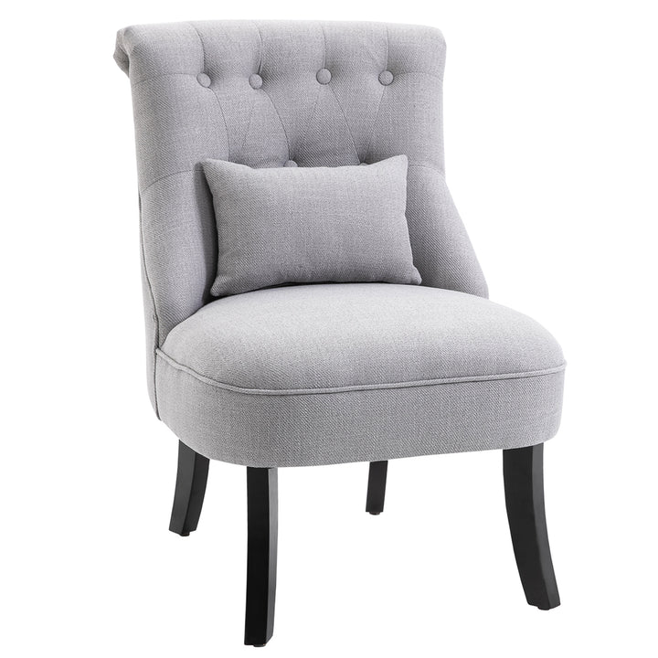 HOMCOM Fabric Single Sofa Dining Chair Tub Chair Upholstered W/ Pillow Solid Wood Leg Home Living Room Furniture Grey