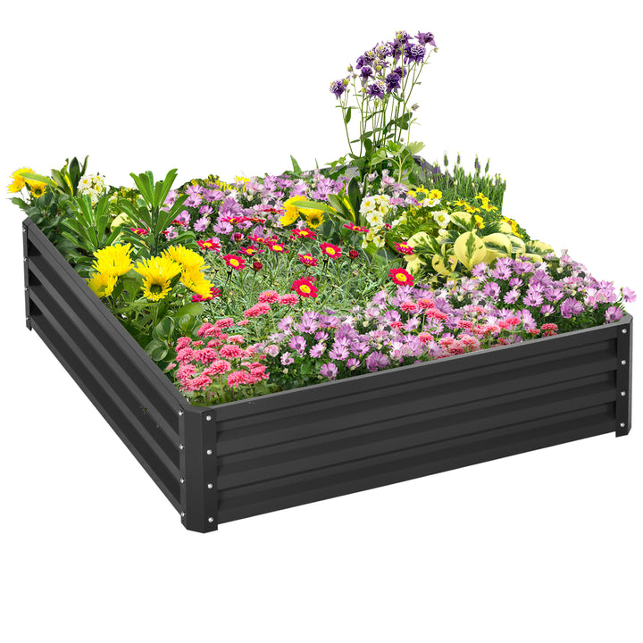 Outsunny Raised Garden Bed Box with Weatherized Steel Frame for Vegetables, Flowers, & Herbs, 120 x 120 x 30cm, Grey | Aosom UK