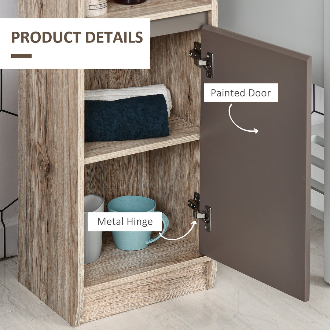 Narrow Bathroom Cabinet, Slim Bathroom Storage Unit with Open Compartment, Freestanding Storage Cupboard with Adjustable Shelves for Small Spaces, 30 x 24 x 170 cm, Grey and Oak