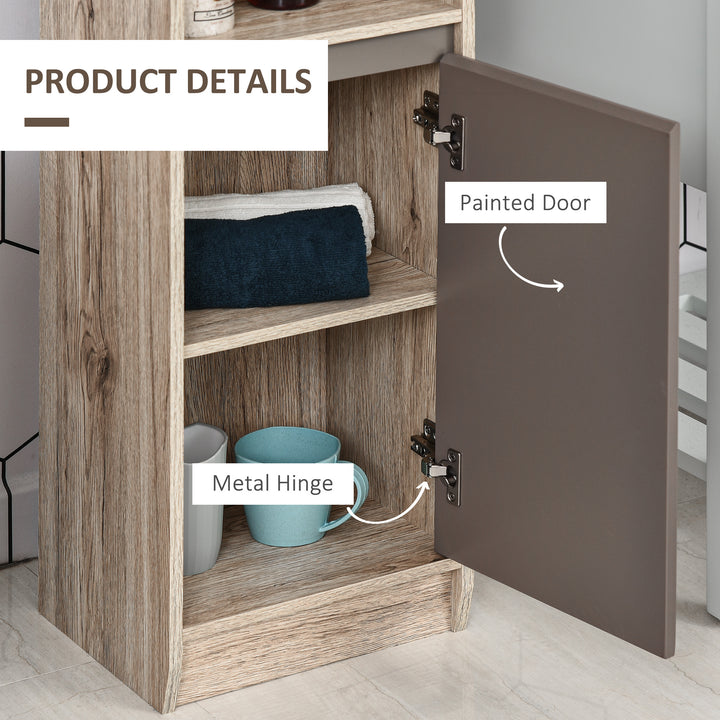 Narrow Bathroom Cabinet, Slim Bathroom Storage Unit with Open Compartment, Freestanding Storage Cupboard with Adjustable Shelves for Small Spaces, 30 x 24 x 170 cm, Grey and Oak