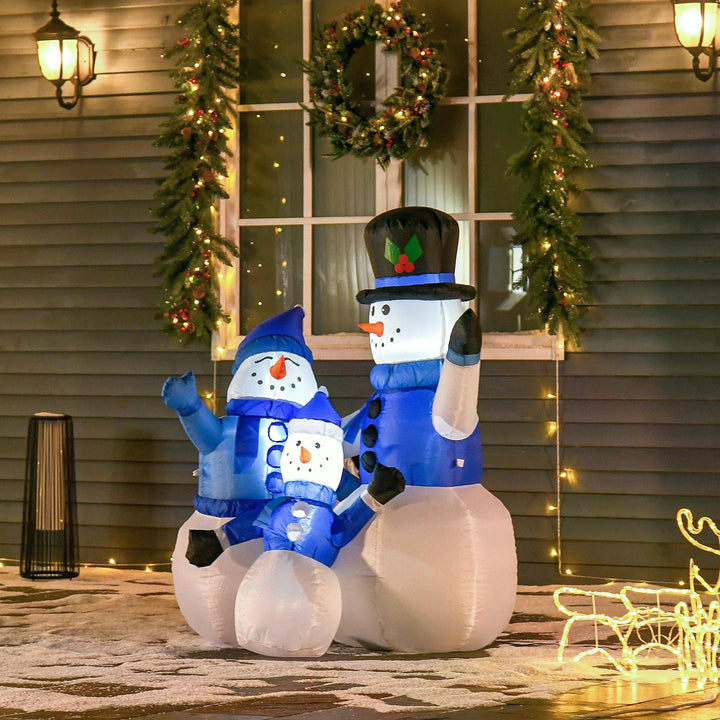 HOMCOM Christmas Inflatable Snowman Family Outdoor Home Seasonal Decoration w/ LED Light