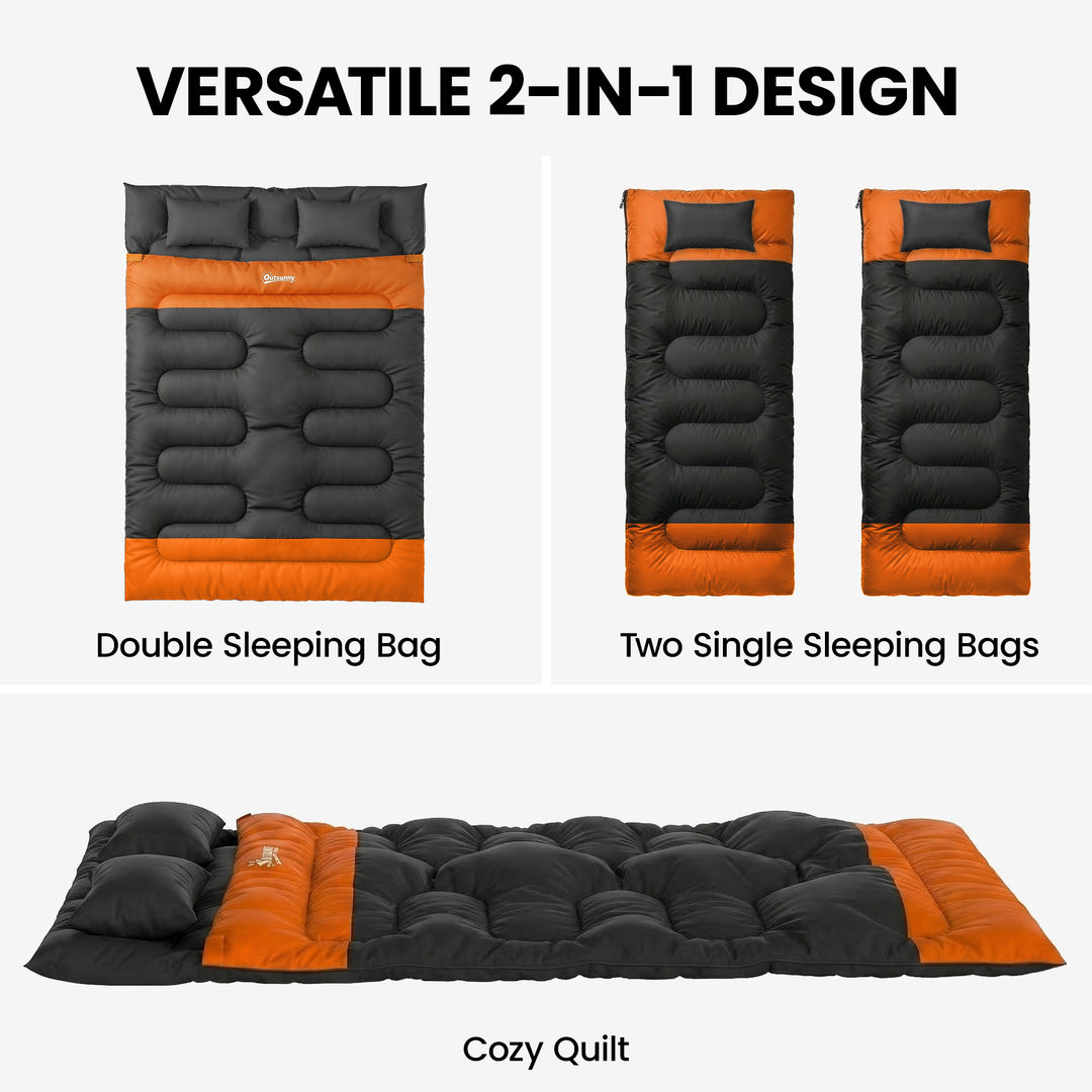 Double Sleeping Bag with 2 Pillows, 220 x 160 cm Extra-Large Sleeping 