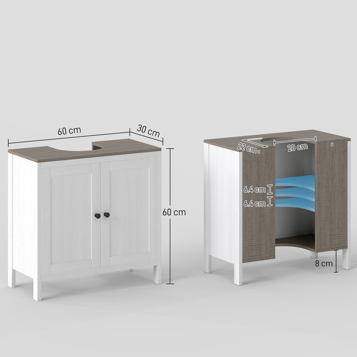 MCL Modern Bathroom Sink Cabinet, Floor Standing Under Sink Cabinet, Freestanding Storage Cupboard with Adjustable Shelf, Double Doors, Antique White