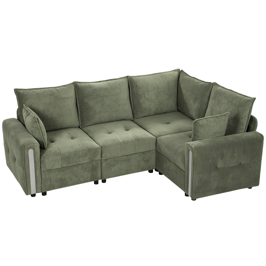 228cm L Shaped Sofa with Lift-Up Storage, 3-Seater Sectional Sofa - Dark Green