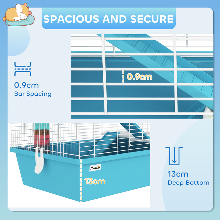 4 Tier Hamster Cage w/ Tubes, Exercise Wheel, Hut, Water Bottle, Food Dish, Ramps, for Dwarf Hamster, Light Blue