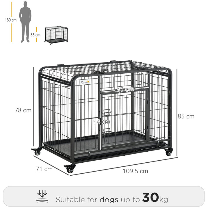 MCL Metal Dog Cage Kennel Locking Door & Wheels Removable Tray Openable Top For Large Pets 109.5 x 71 x 78 cm