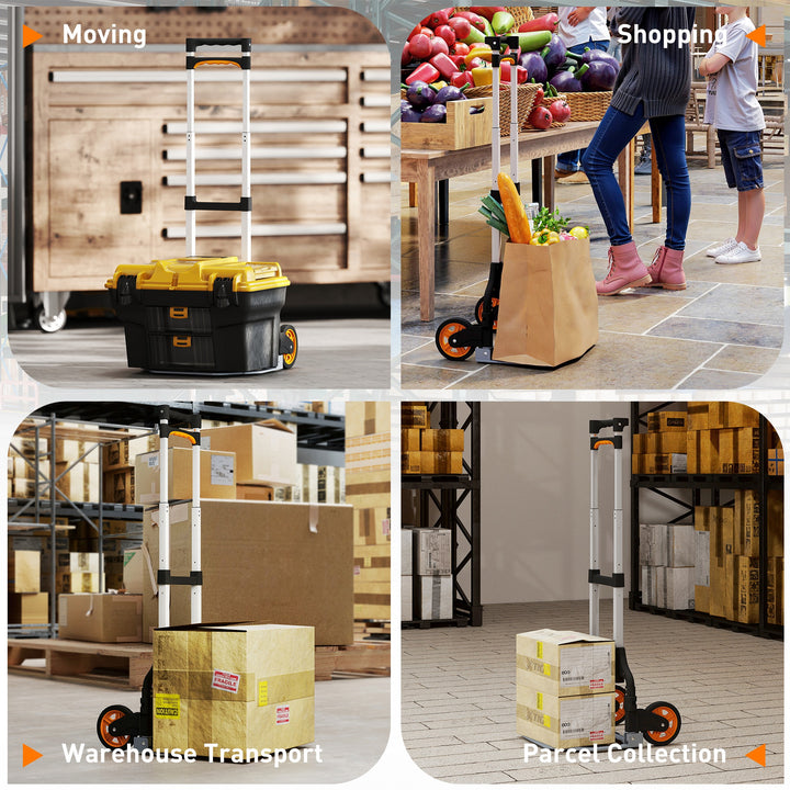 MCL Folding Sack Truck, 70kg Lightweight Hand Truck with Wheels, Foldable Trolley Cart with Telescoping Handle for Warehouse, Office, Luggage, Silver Tone