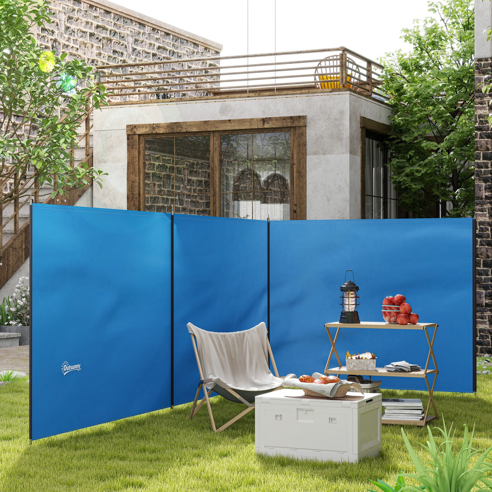 4 Pole Camping Windbreaks, Beach Wind Shield Shelter with Carry Bag and Steel Poles, Outdoor Caravan Privacy Shield, 540cm x 150cm, Blue