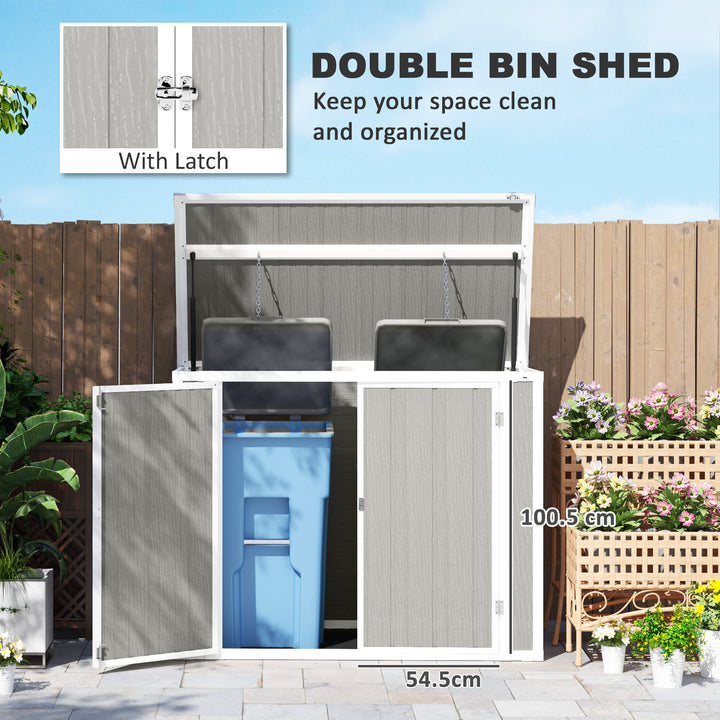 4.7 x 2.5FT Garden Shed, Lockable Outdoor Storage with Openable Lid, Small Shed for 2 Trash Cans, Tools, Patio, Light Grey