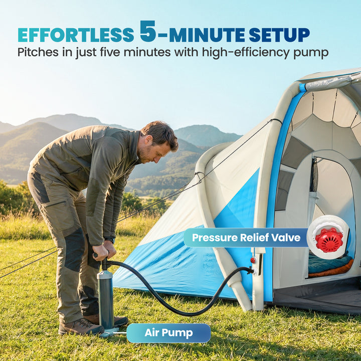 Inflatable Tent 2 Bedroom Tunnel Design Windproof Air Tent with Carry 