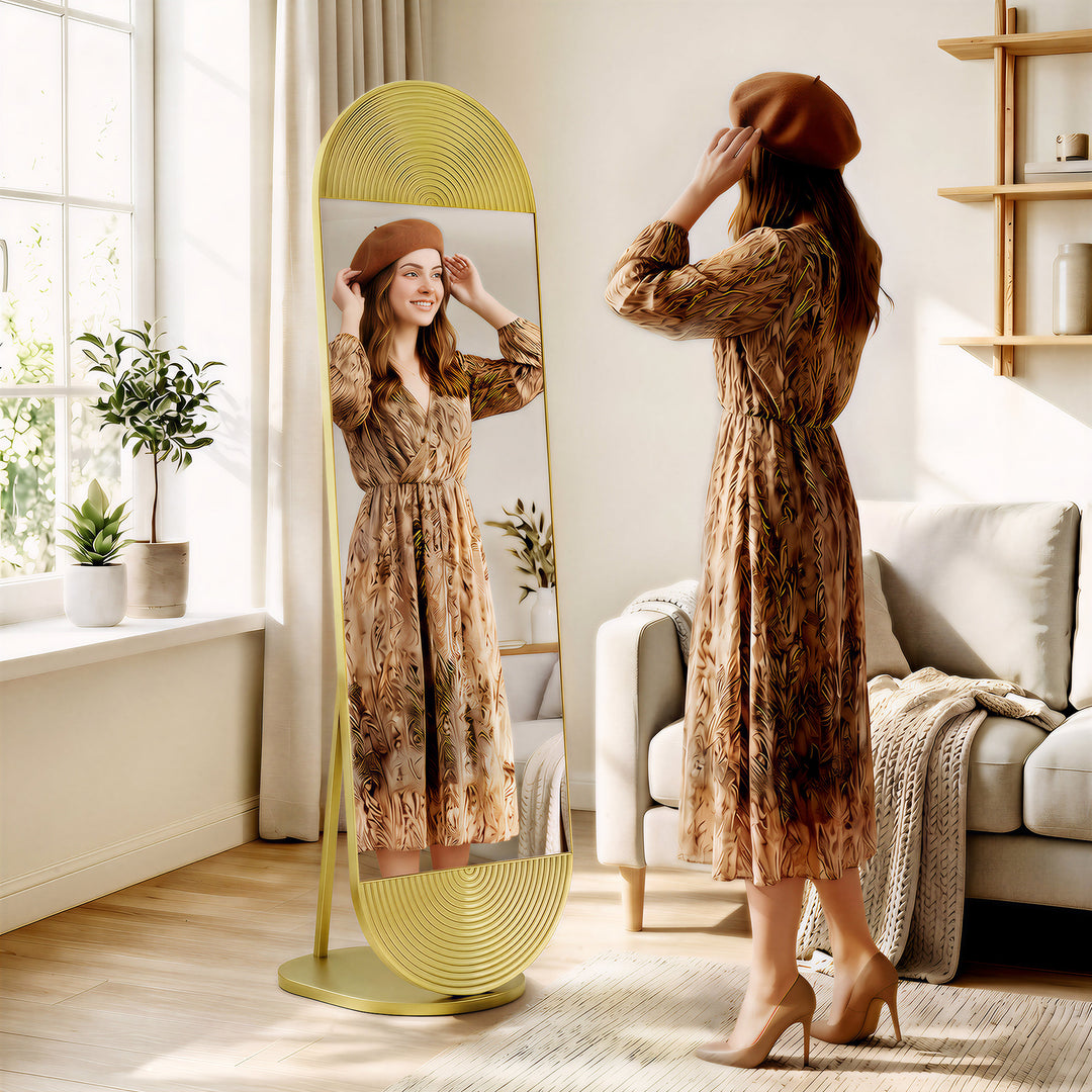 50 x 161 cm Wavy Full Length Mirror, Free Standing Mirror with Metal F