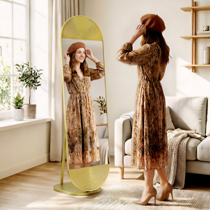 50 x 161 cm Wavy Full Length Mirror, Free Standing Mirror with Metal F
